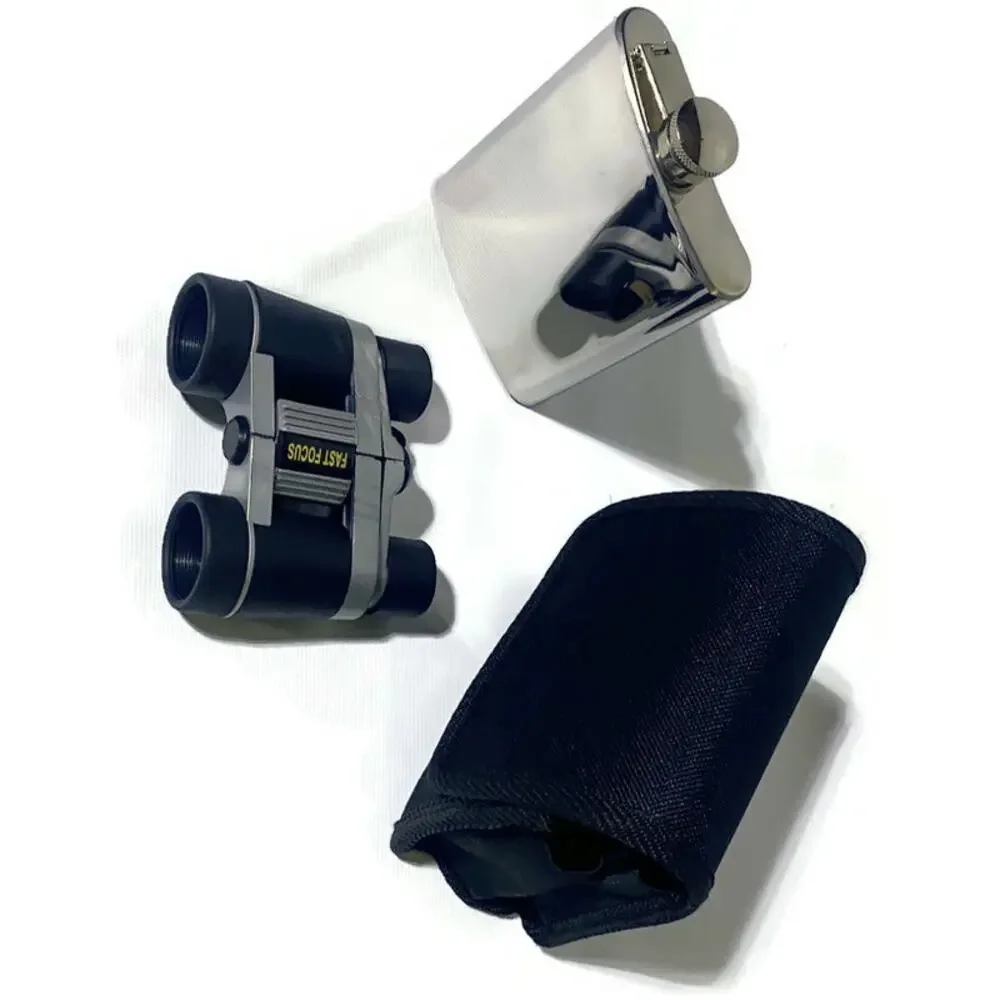 Stadium Pack Stainless Steel Flask With Binoculars and Canvas Carrying Case